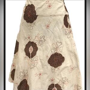 Tribal Cream and Brown Floral A-Line Skirt